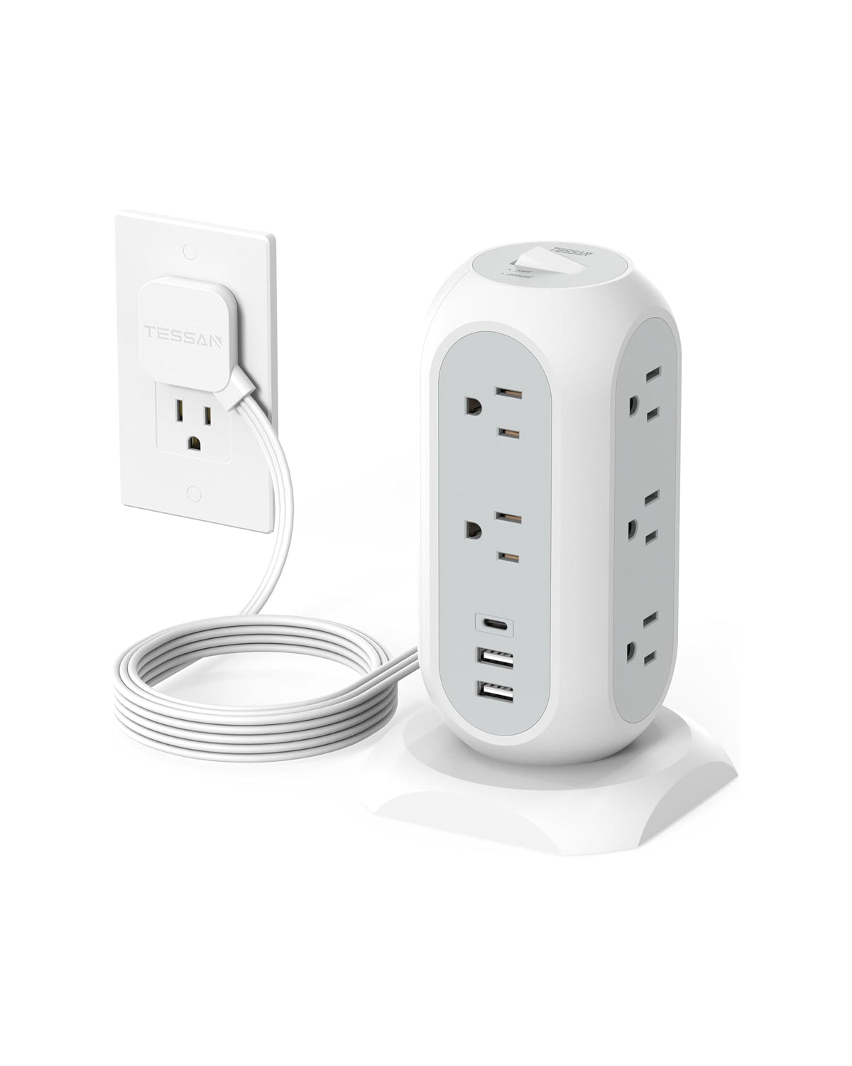 Tower Power Strip Flat Plug with 11 Outlets 3 USB (1 USB C),6 Feet Extension Cord