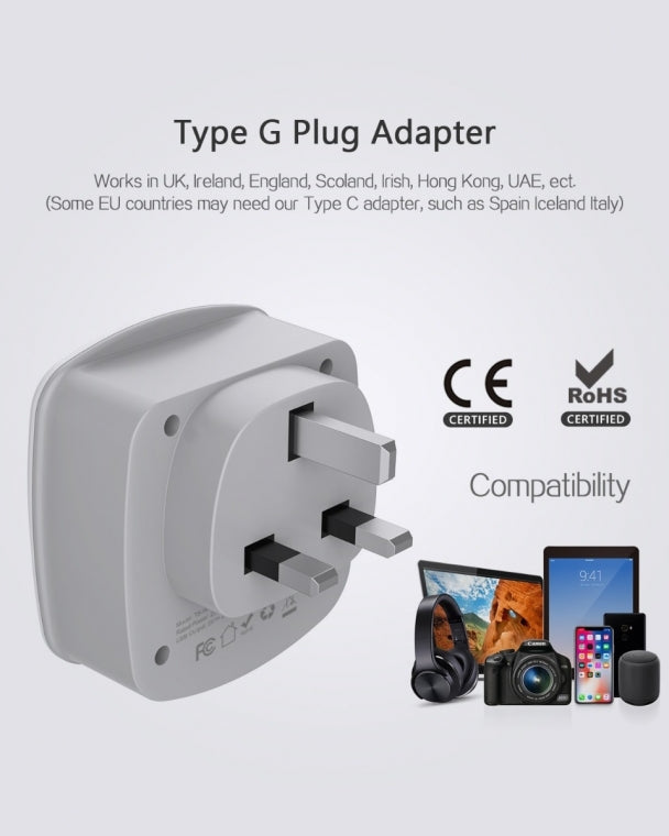 US To UK/HK/Saudi Arabia Travel Adapter with 2 Outlets 2 USB Ports