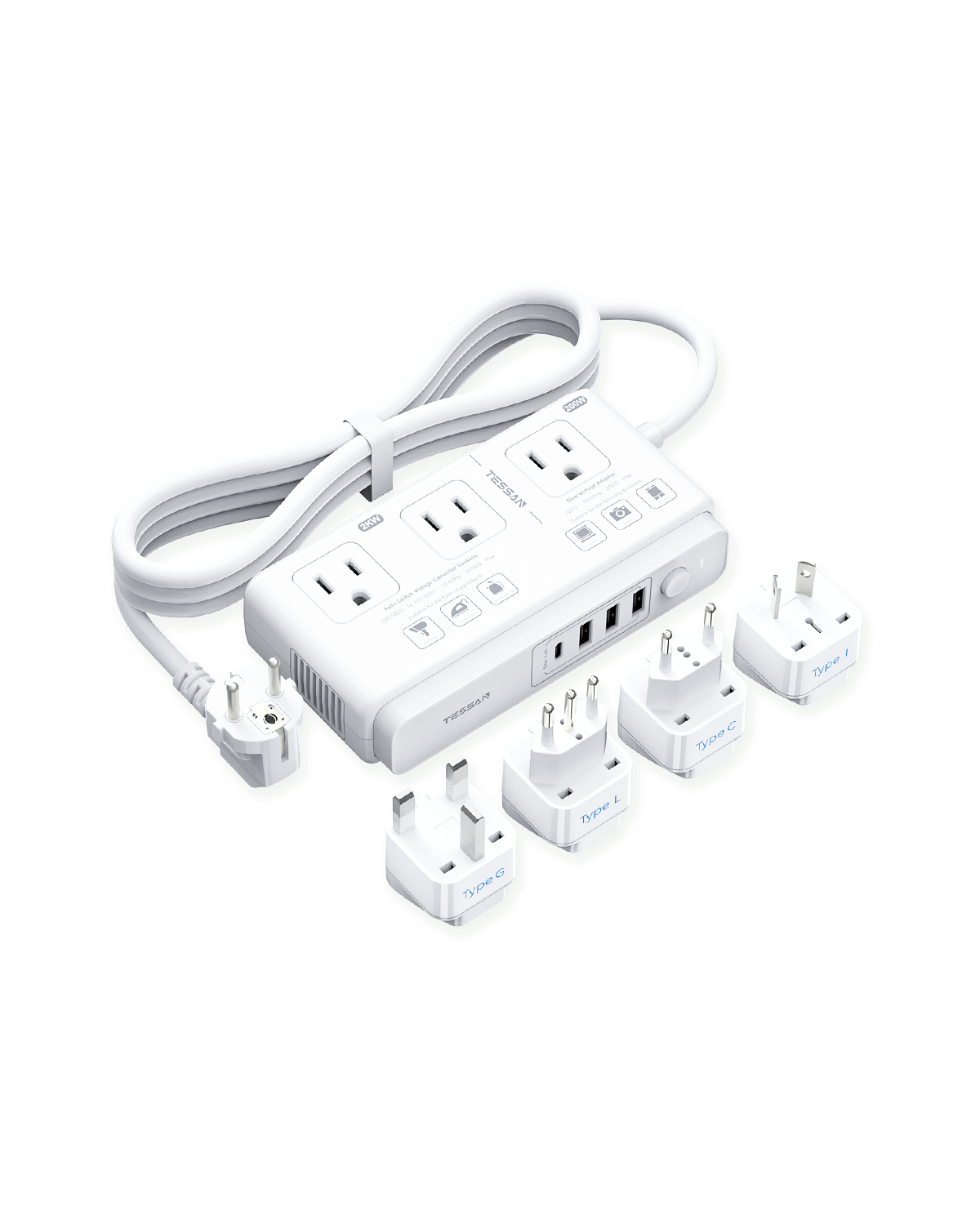 TESSAN Universal Travel Adapter 220V to 110V Voltage Converter with 4 USB Ports (1 USB C)