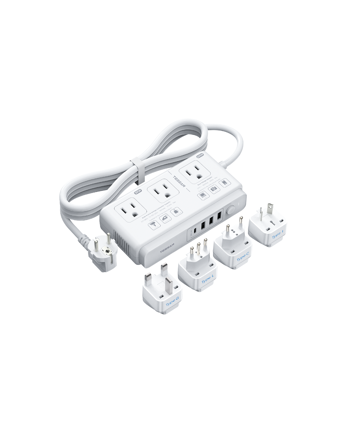 TESSAN Universal Travel Adapter 220V to 110V Voltage Converter with 4 USB Ports (1 USB C)