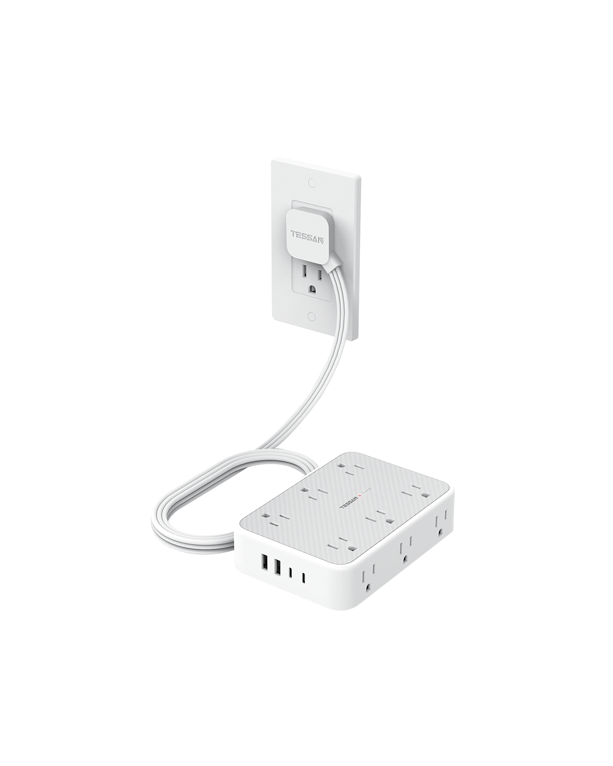 Tessan Flat Extension Cord Surge Protector Power Strip PS02