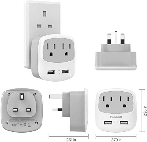 TESSAN US to UK Travel Adaptor with 2 USB 2 Electrical Outlets