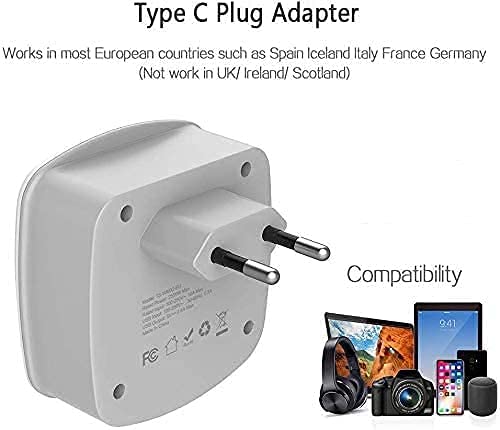 TESSAN US to Europe Power Adaptor with 2 USB 2 AC Outlets, 2 Pack