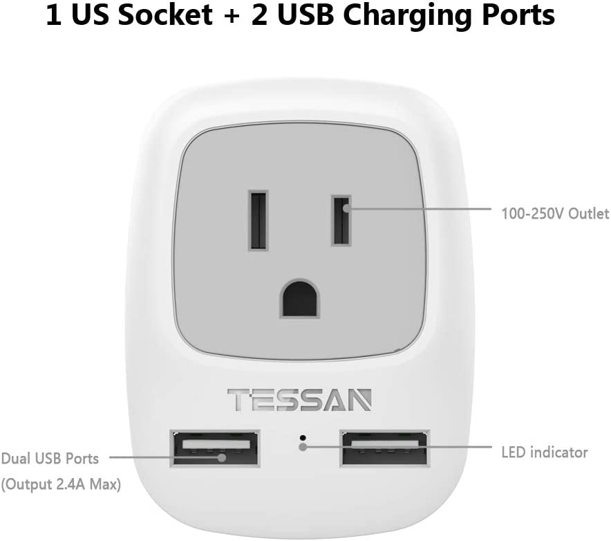 TESSAN European Travel Adapter with 2 USB, 2 Pack