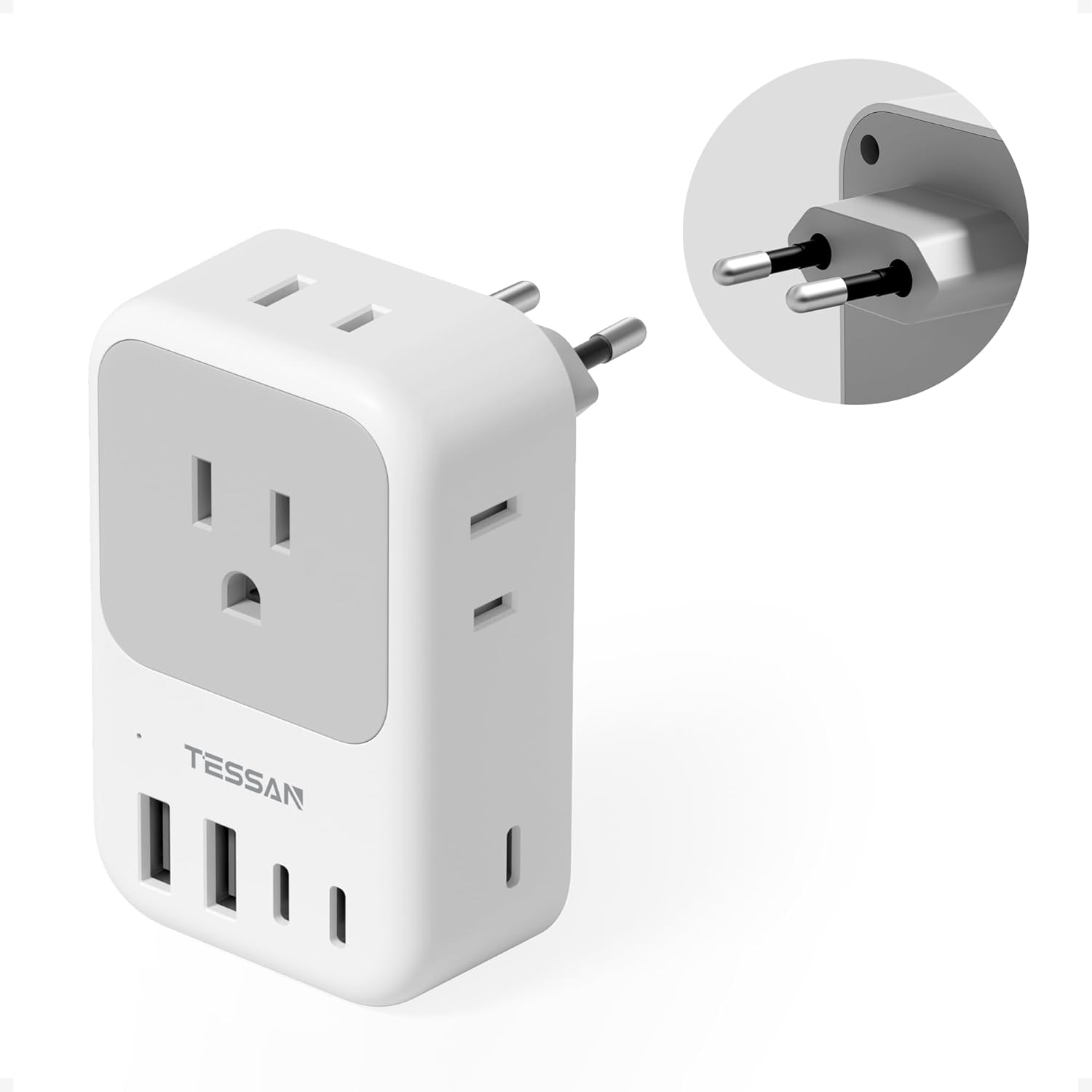 TESSAN European Travel Plug Adapter With AC & USB Ports