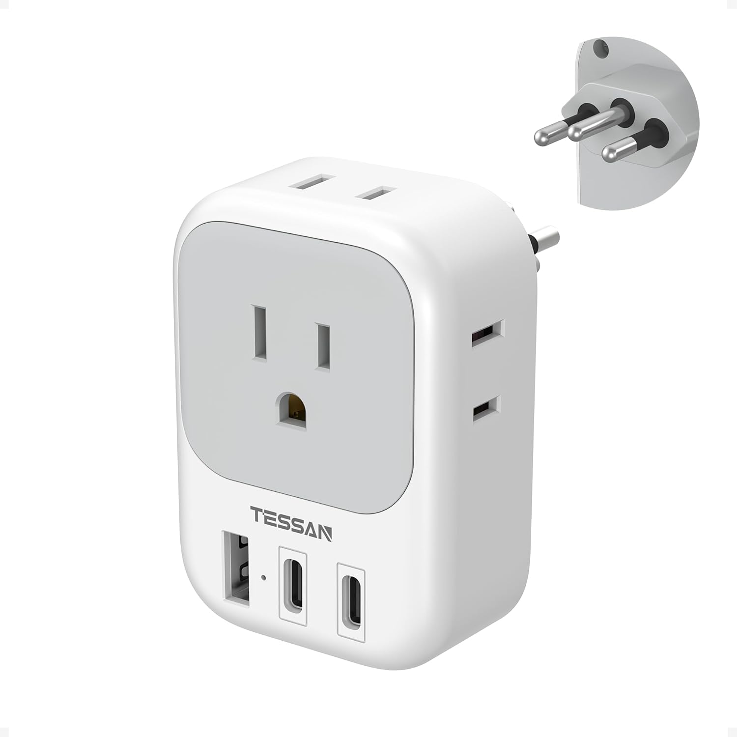TESSAN US to Brazil Travel Plug with 4 American Outlets 3 USB Charger (1 USB C Port)