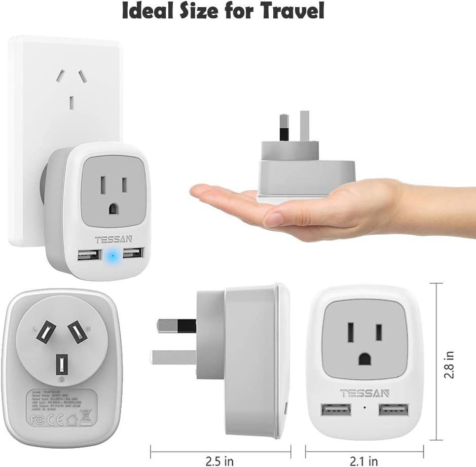 US To Australia/China Travel Plug Adapter with 2 USB Ports (Type I Plug)