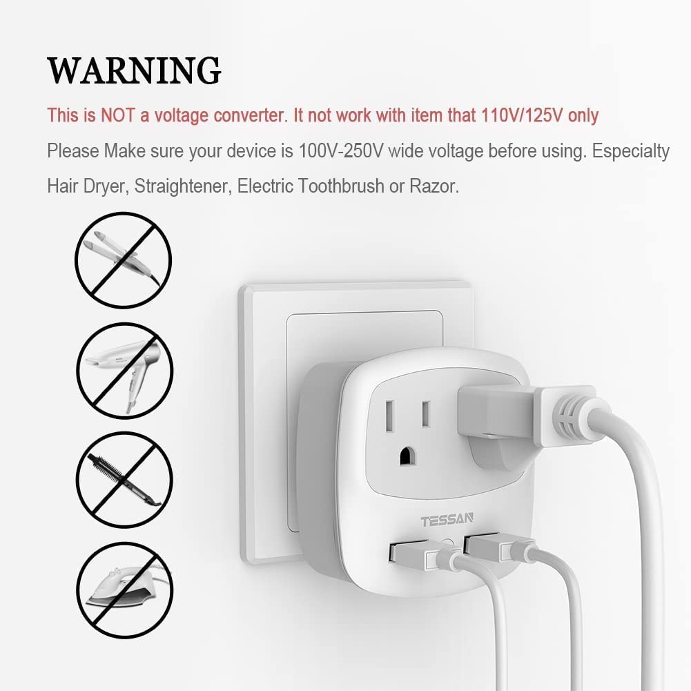 TESSAN Australia New Zealand Power Plug Adapter with 2 USB Ports 2 AC Outlets