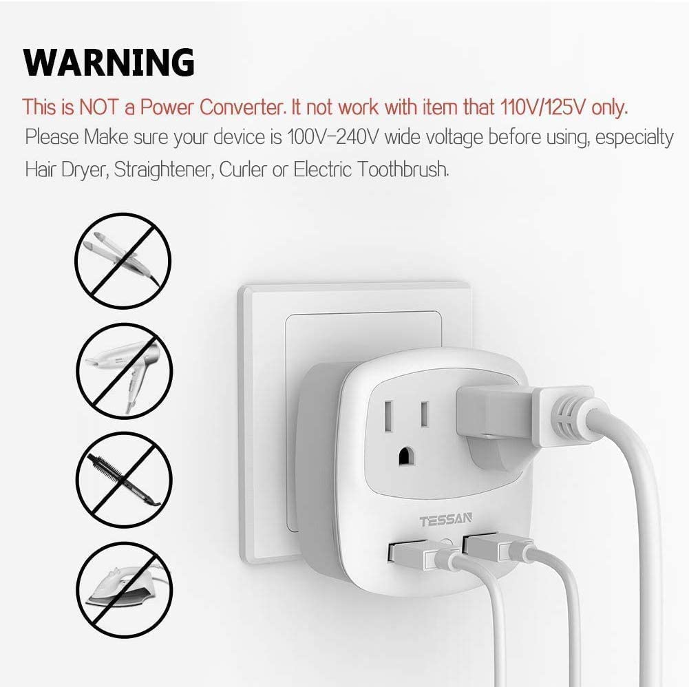 US To European Travel Adapter with 2 Outlets 2 USB Ports