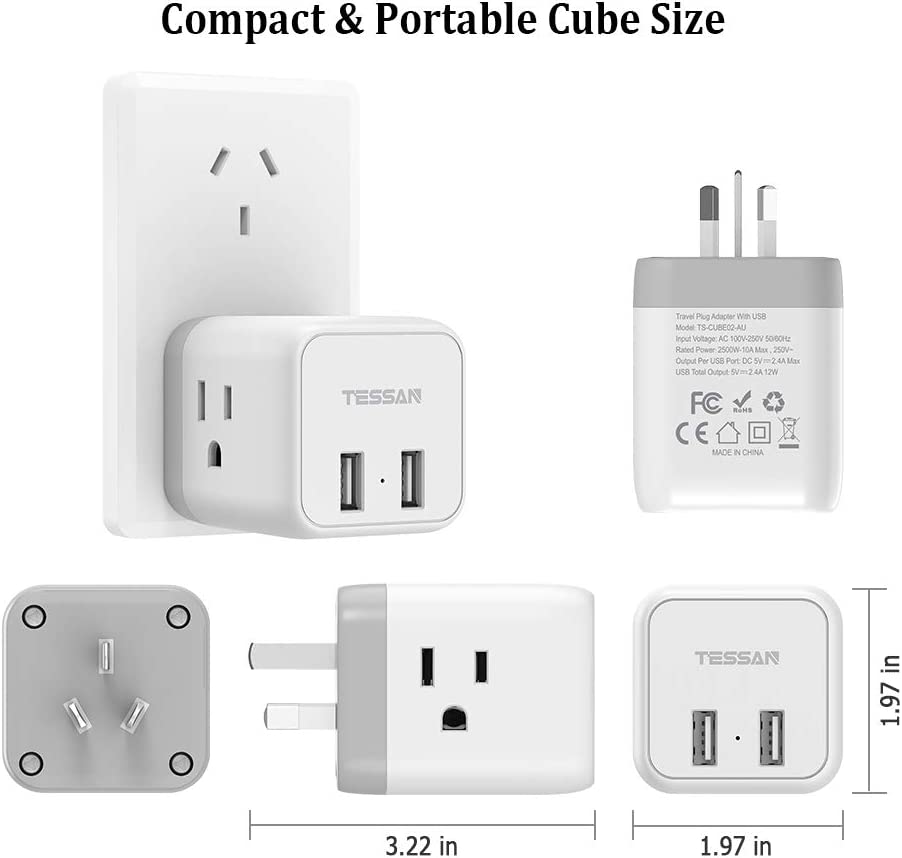 US To Australia/China Travel Plug Adapter With 3 Outlets 2 USB Ports (Type I Plug)
