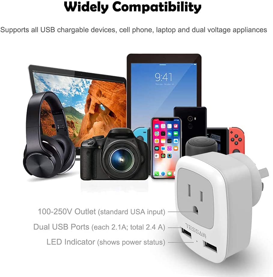 US To Australia/China Travel Plug Adapter with 2 USB Ports (Type I Plug)