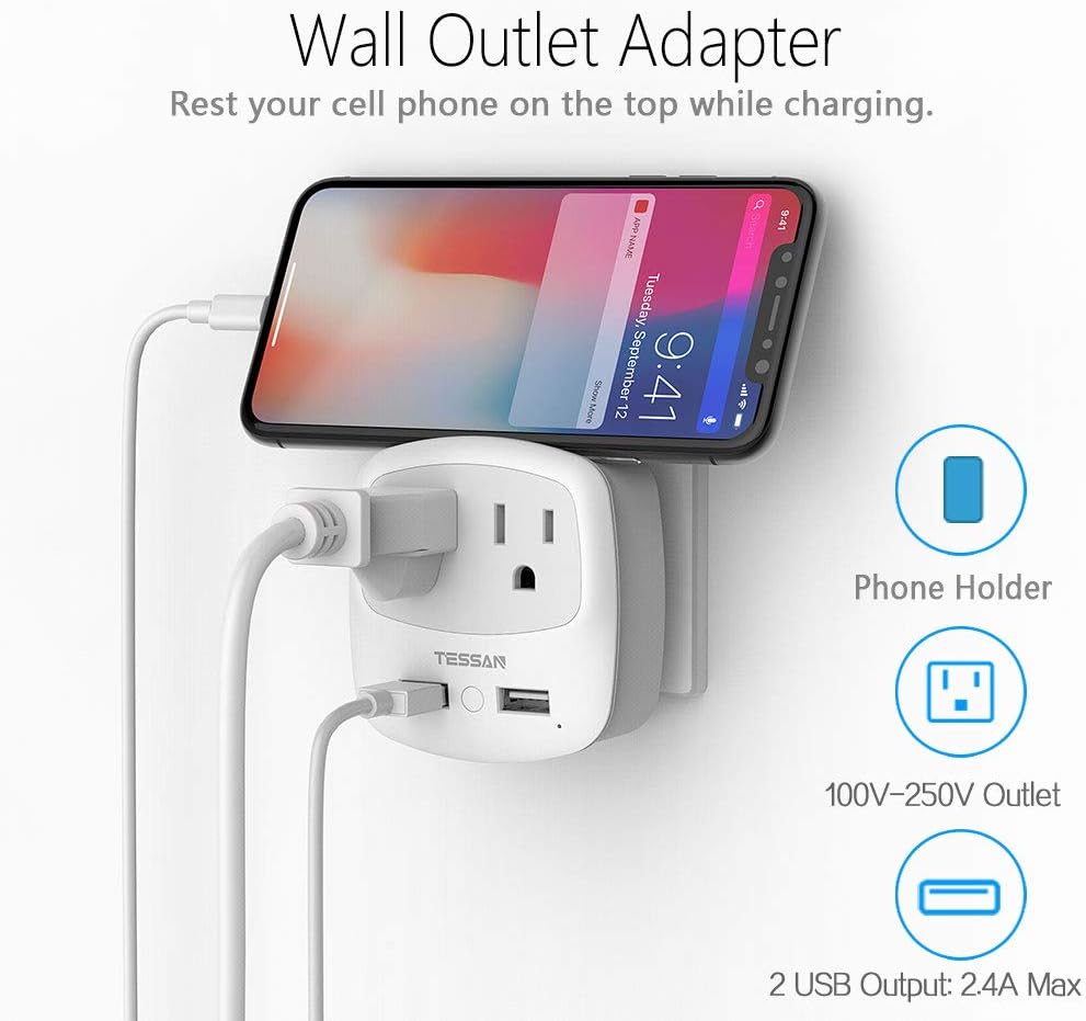 TESSAN Australia New Zealand Power Plug Adapter with 2 USB Ports 2 AC Outlets