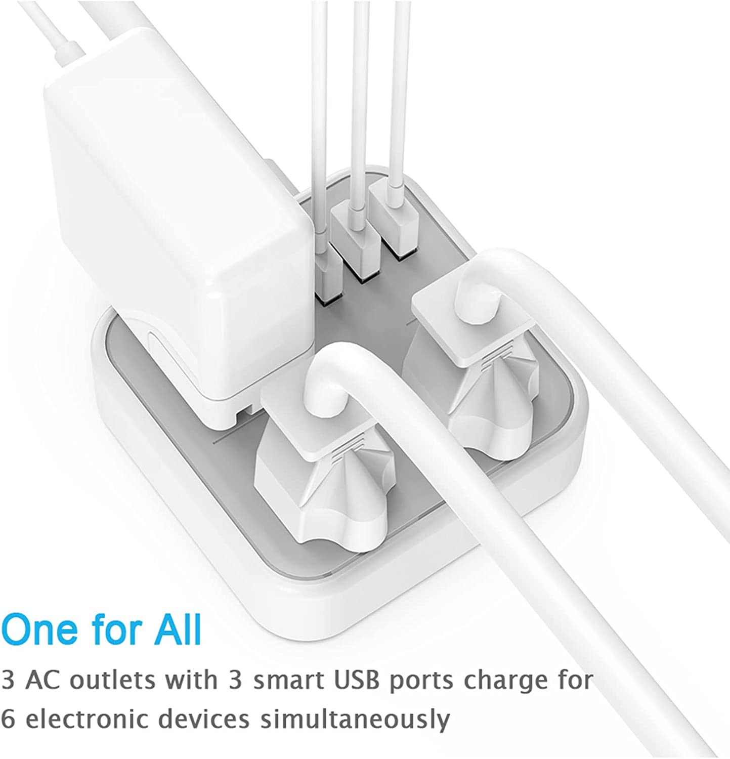 Dorm Essentials Power Strip 5 FT Extension Cord Flat Plug With 3 Outlets 3 USB Ports
