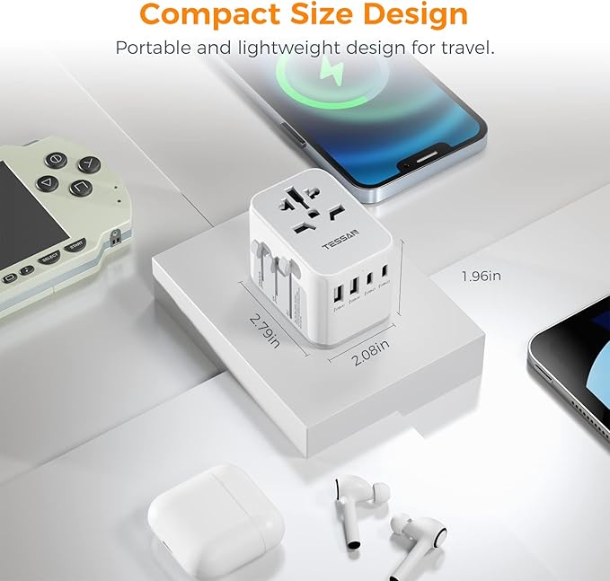 TESSAN Universal Travel Adapter 5 USB Ports - Gray