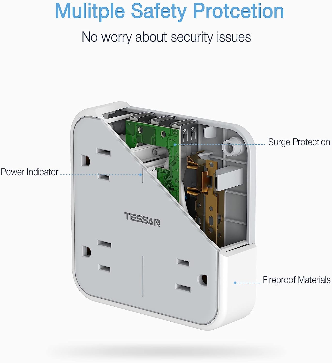 TESSAN Multi Plug USB Wall Charger with 4AC & 3 USB (1 USB C Port)