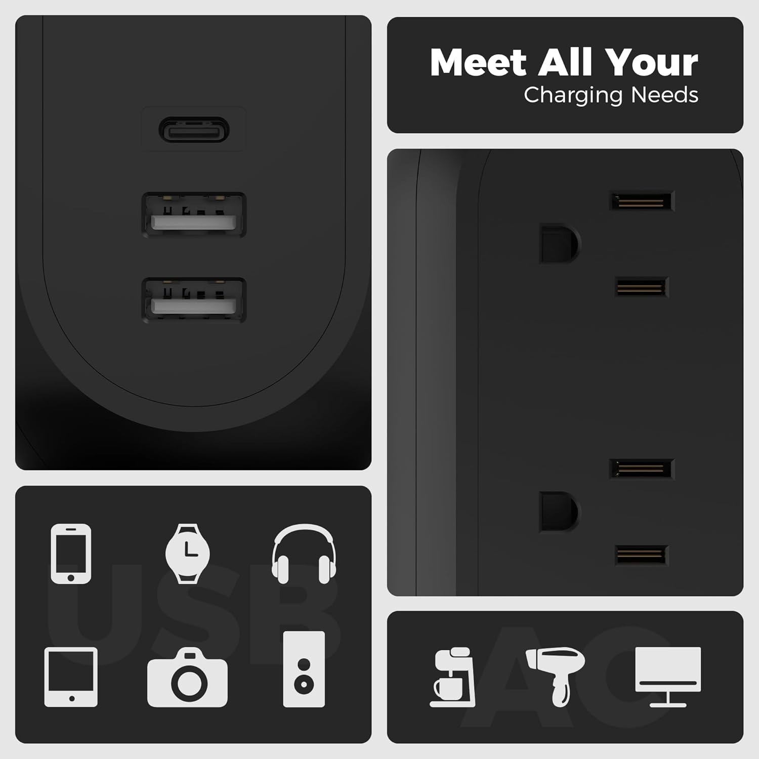 TESSAN Surge Protector Power Strip Tower with 3 USB Ports 11 Outlets, 6FT