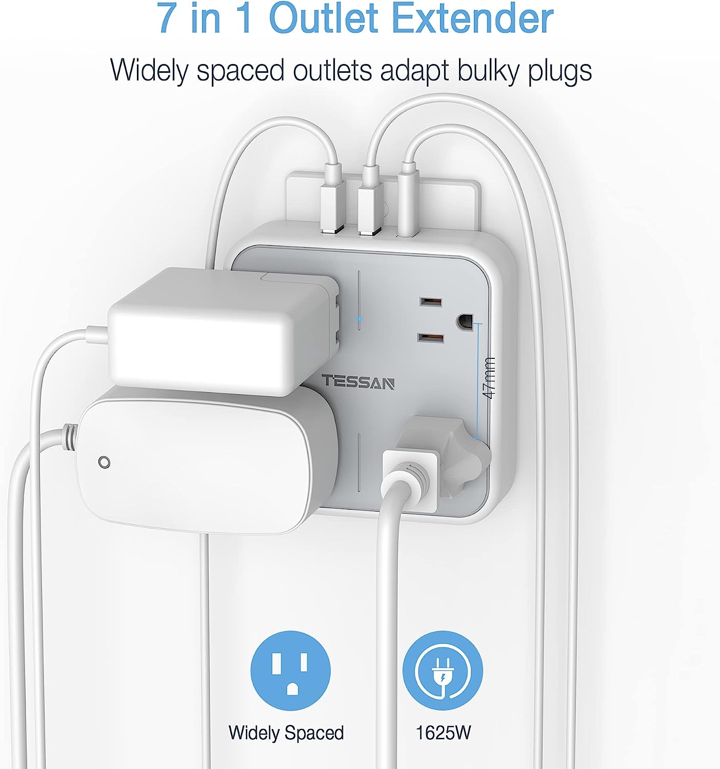 TESSAN Multi Plug USB Wall Charger with 4AC & 3 USB (1 USB C Port)