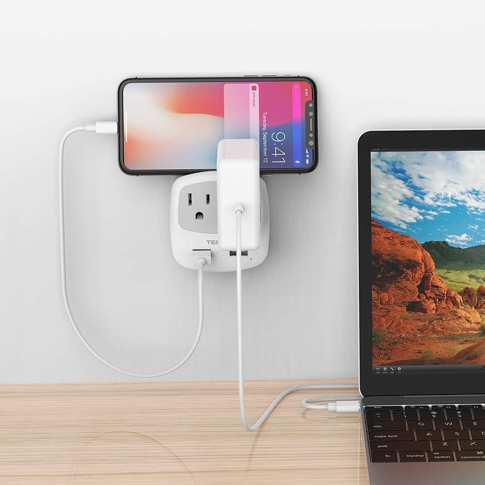 TESSAN US to Europe Power Adaptor with 2 USB 2 AC Outlets, 2 Pack