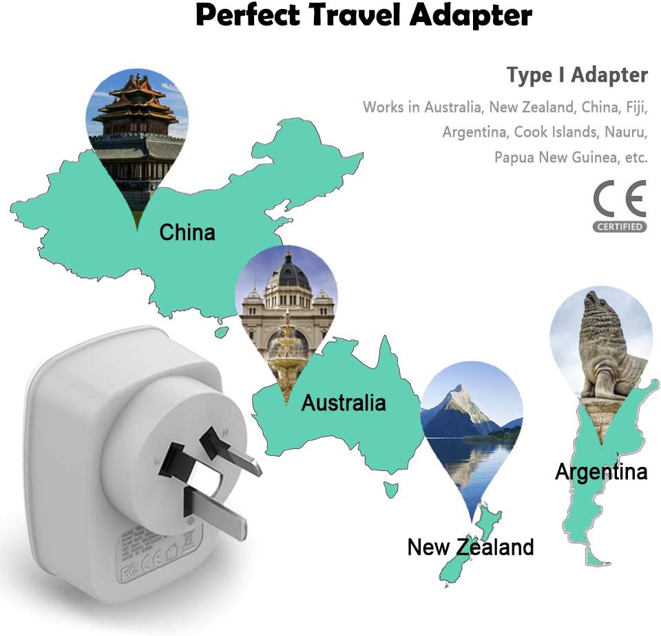 US To Australia/China Travel Plug Adapter with 2 USB Ports (Type I Plug)
