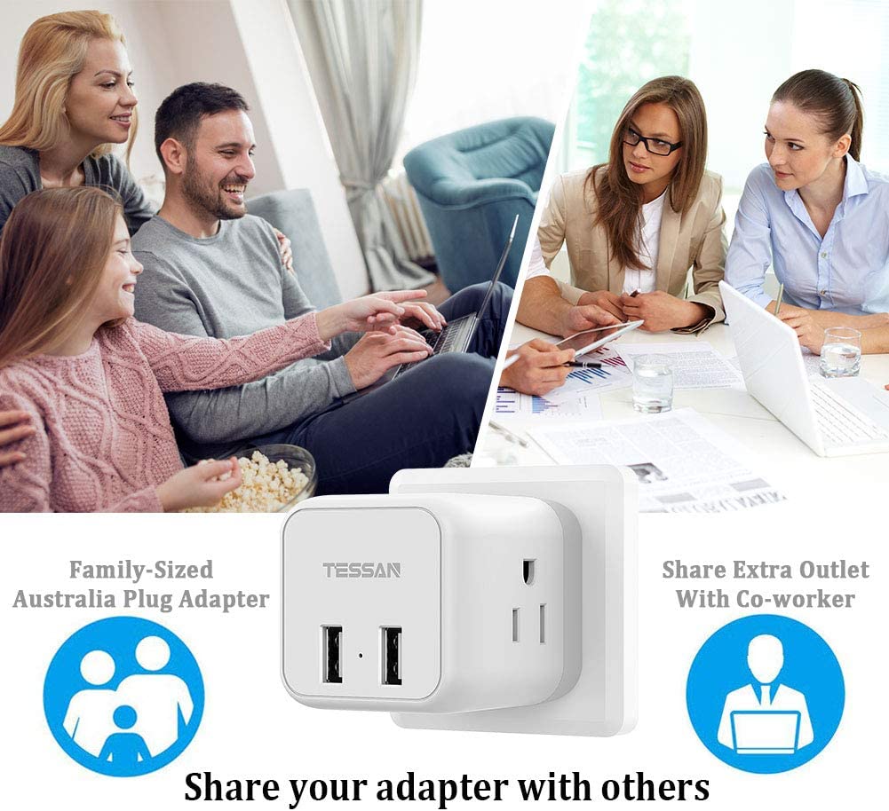 US To India/Nepal Travel Plug Adapter With 3 Outlets 2 USB Ports (Type D Plug)