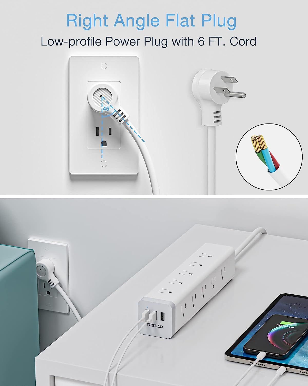 TESSAN Surge Protector Power Strip with 15 Outlets and 3 USB Ports