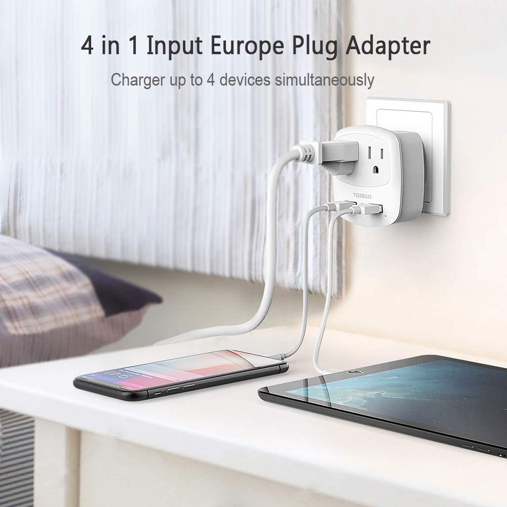 US To European Travel Adapter with 2 Outlets 2 USB Ports