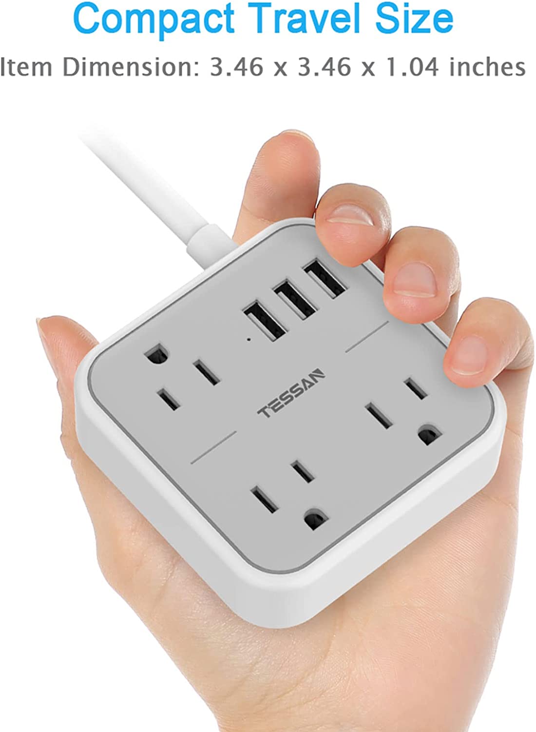 Dorm Essentials Power Strip 5 FT Extension Cord Flat Plug With 3 Outlets 3 USB Ports