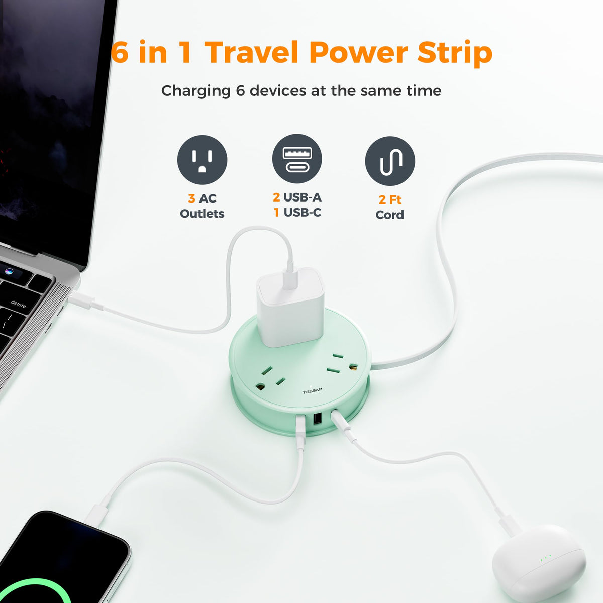 TESSAN 6 in 1 Travel Power Strip PS17
