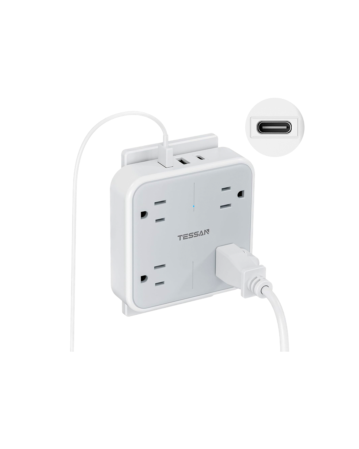 TESSAN Multi Plug USB Wall Charger with 4AC & 3 USB (1 USB C Port)