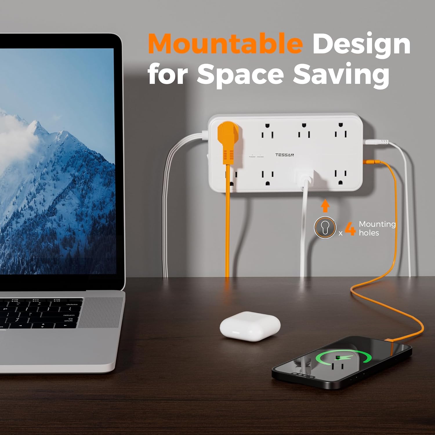 TESSAN Flat Plug Surge Protector Power Strip 108