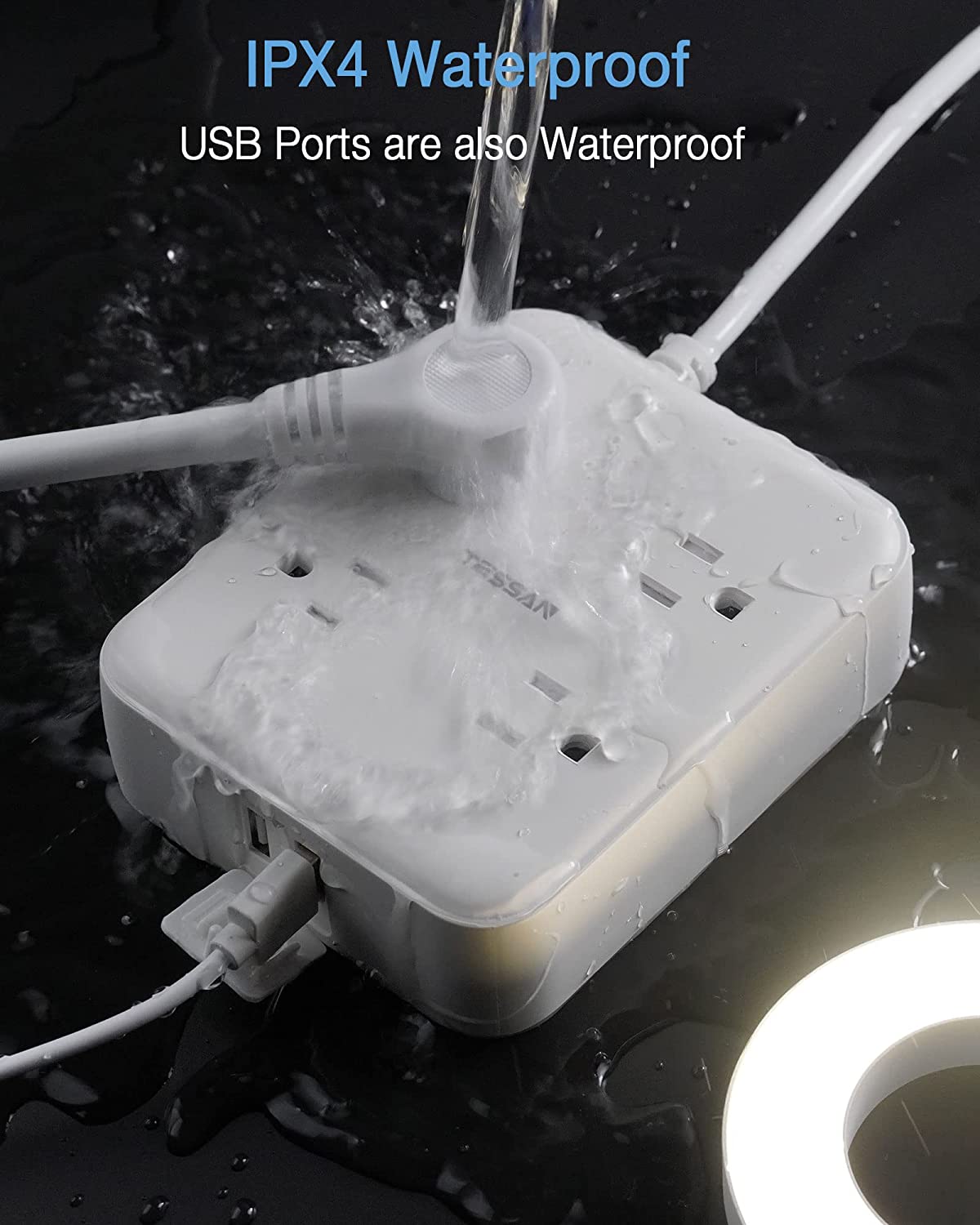 Outdoor Waterproof Surge Protector Power Strip 6 FT Extension Cord With 4 Outlets 2 USB Ports
