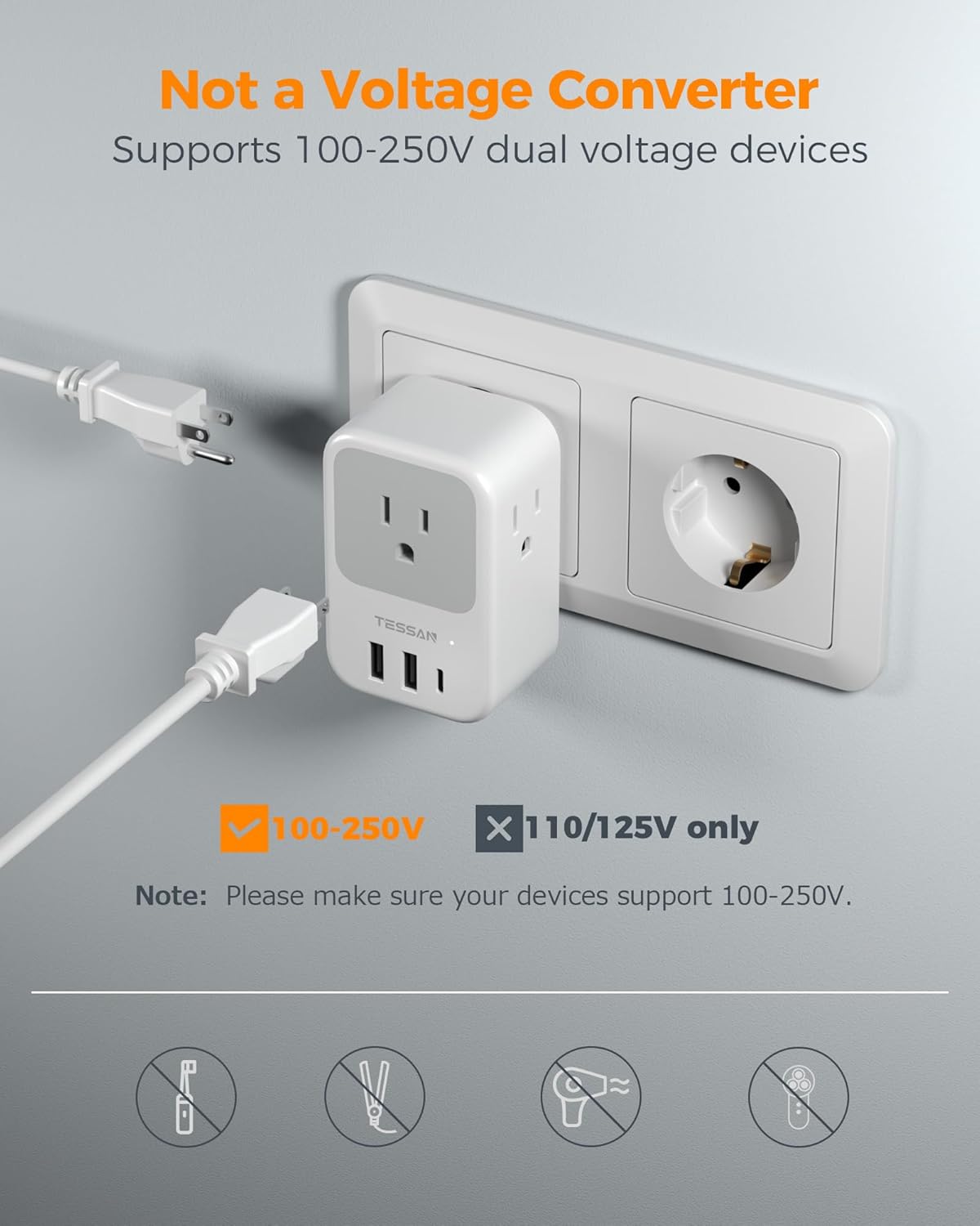 TESSAN European Travel Plug Adapter 2 Pack