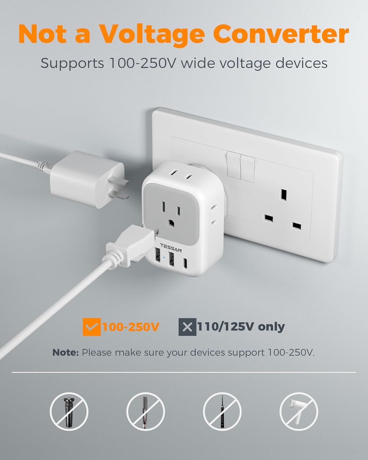 TESSAN US to UK Plug Adapter Type G 161