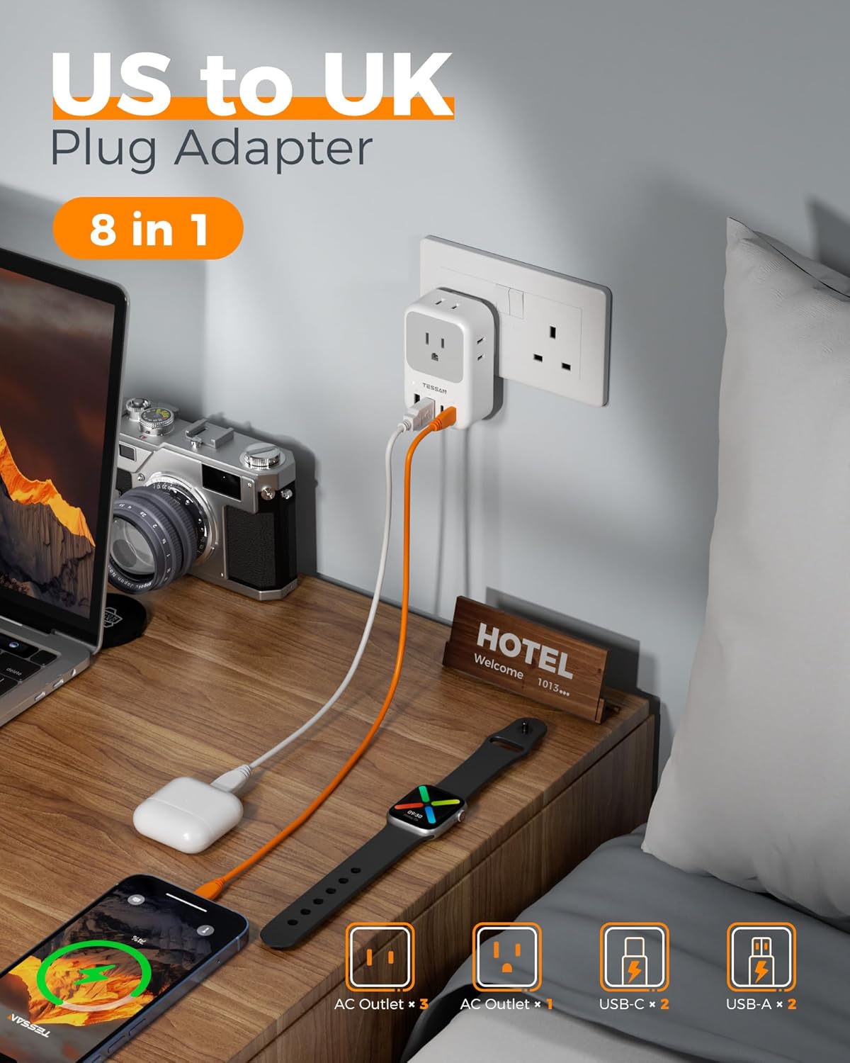 TESSAN UK Travel Adapter with 20W USB-C Fast Charging