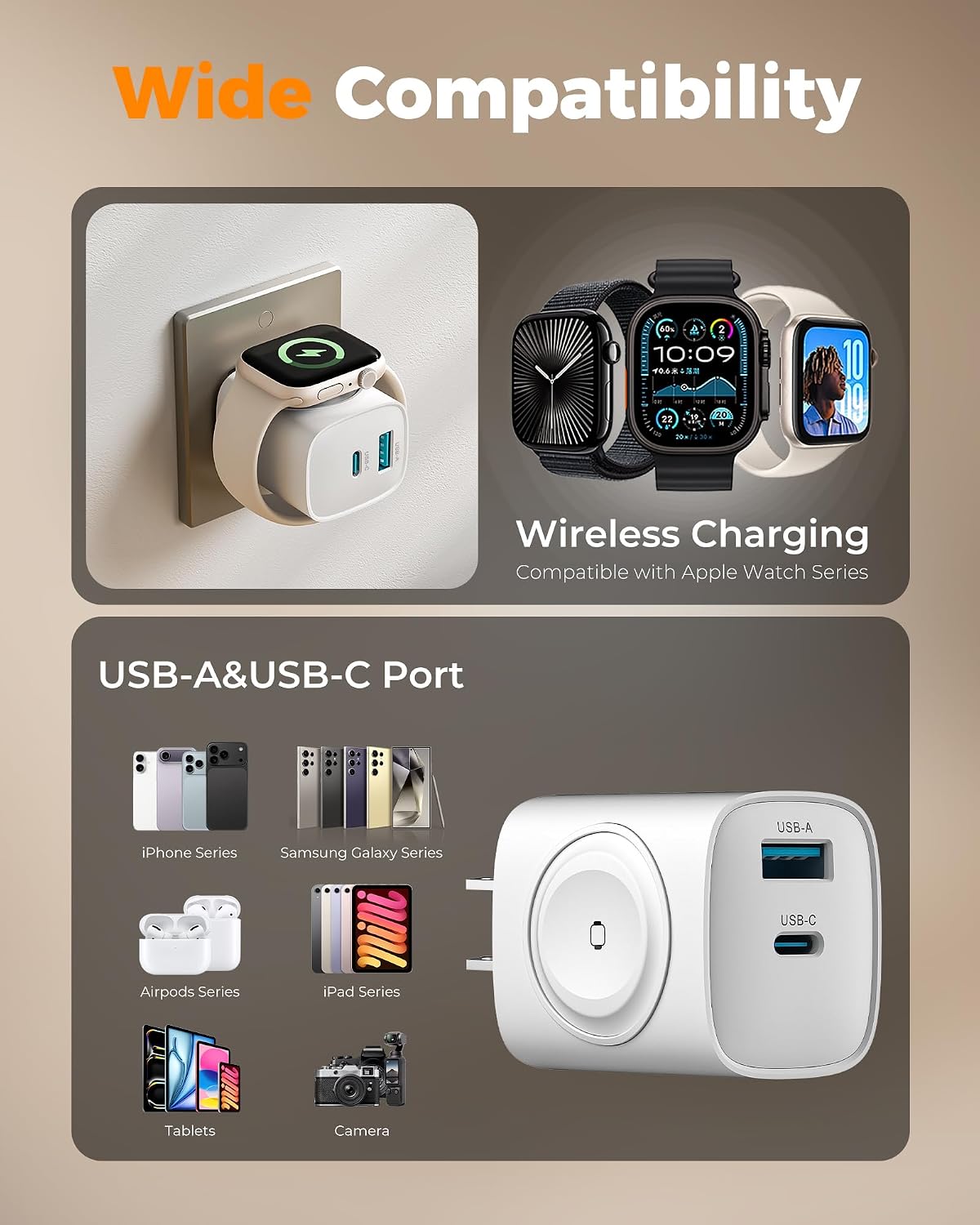 TESSAN 3-in-1 USB-C Charger with Apple Watch Charging