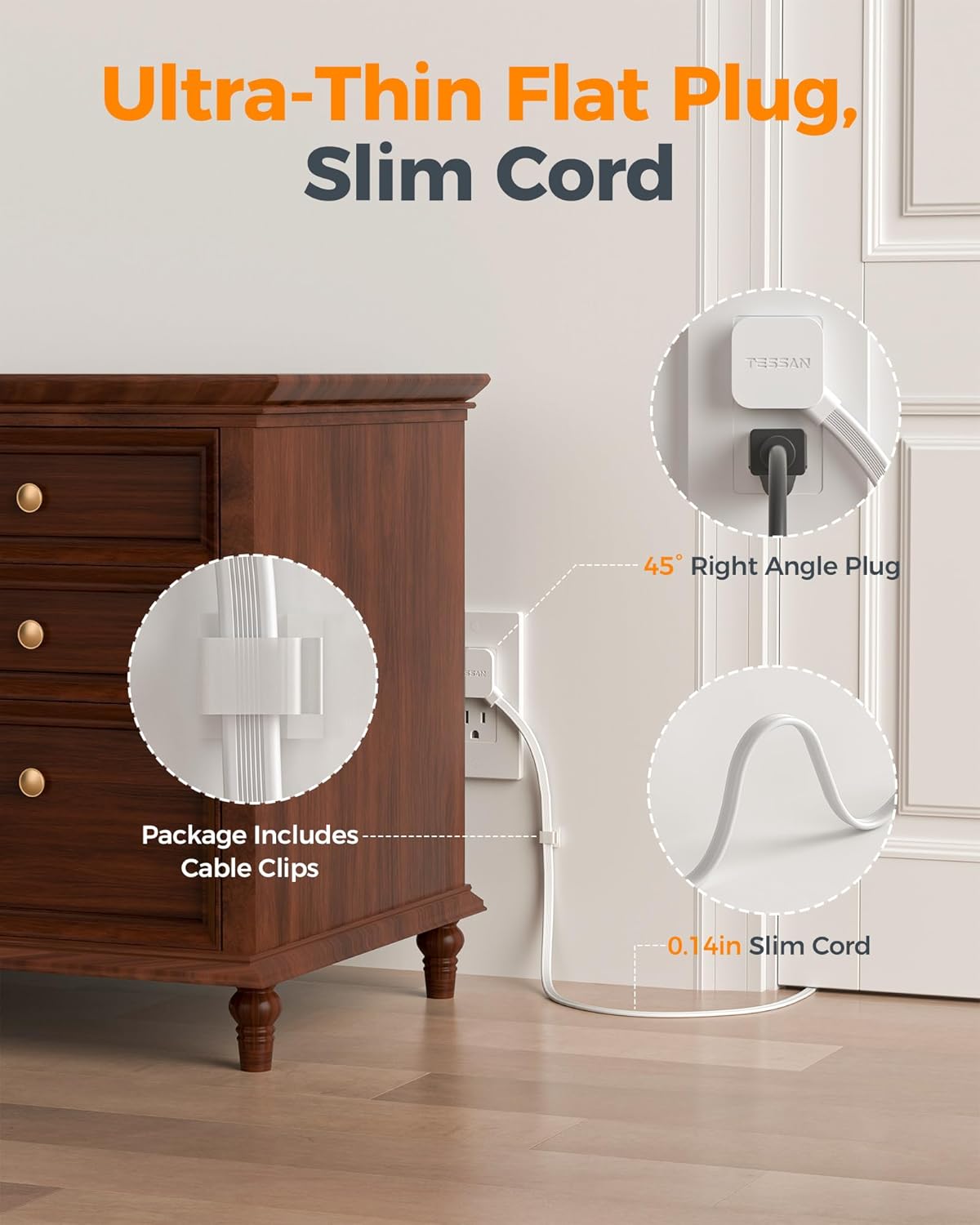TESSAN Desk Clamp 2100J Surge Protector Power Strip PS06