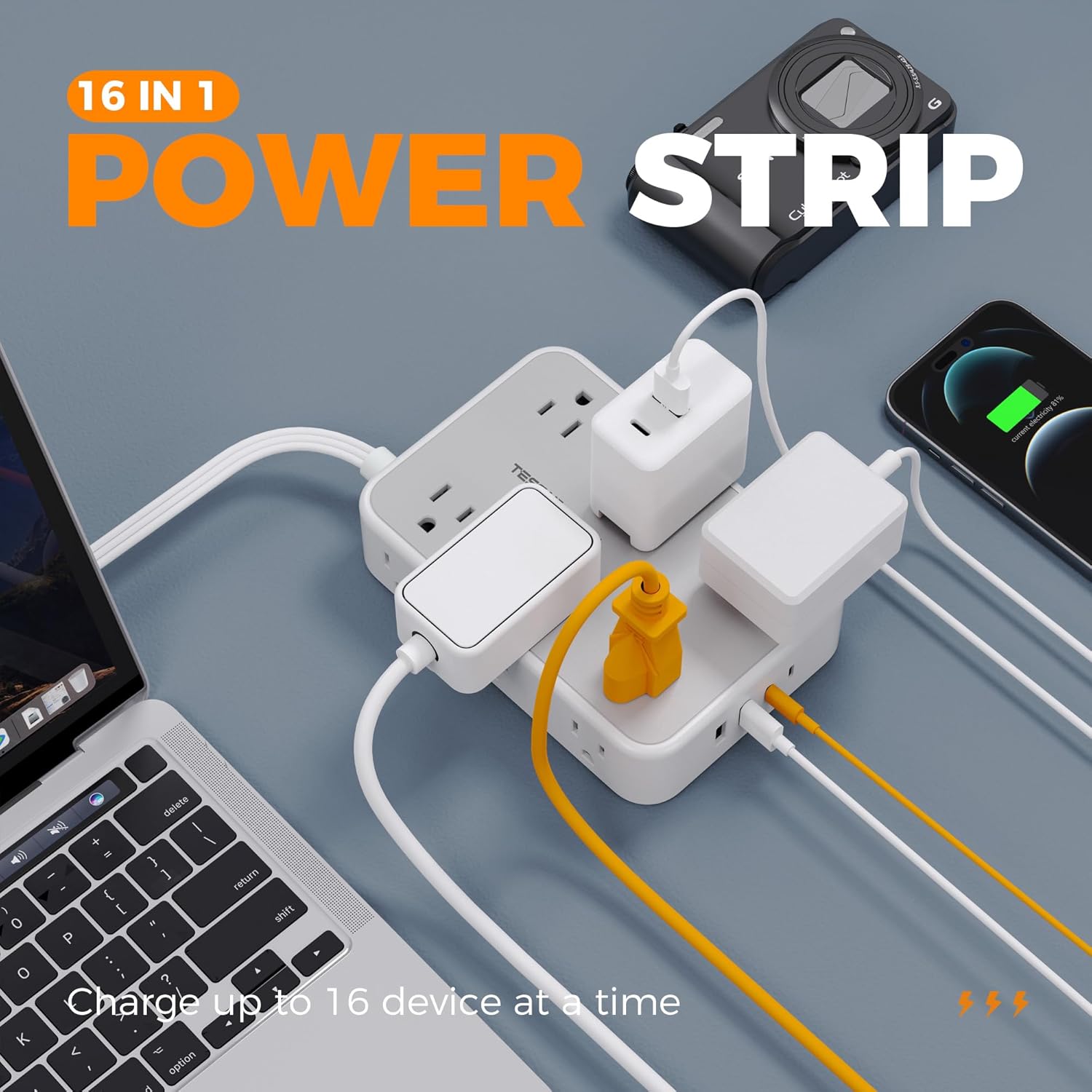 Tessan Flat Extension Cord Surge Protector Power Strip PS02