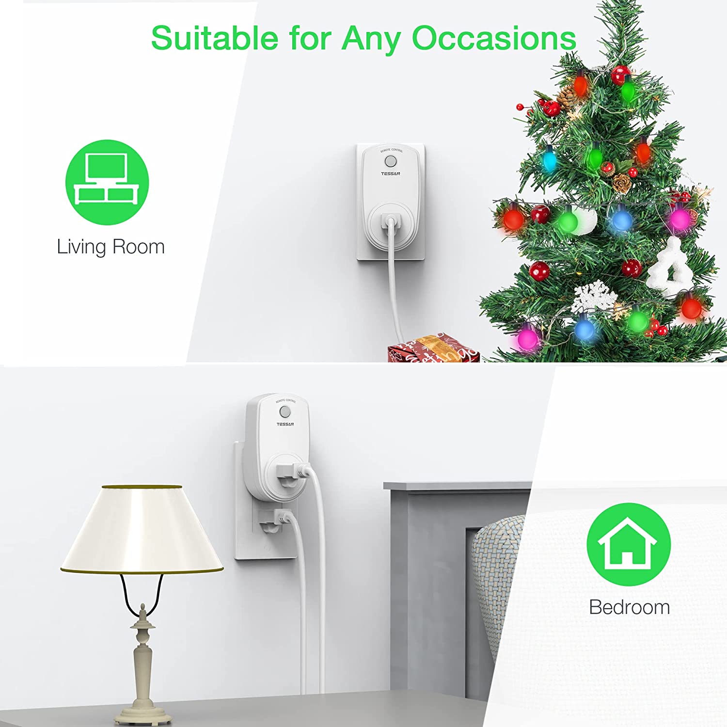 Lights/Fans Wireless Electrical Outlet Plug Switch (1 Remote + 1 Outlet)