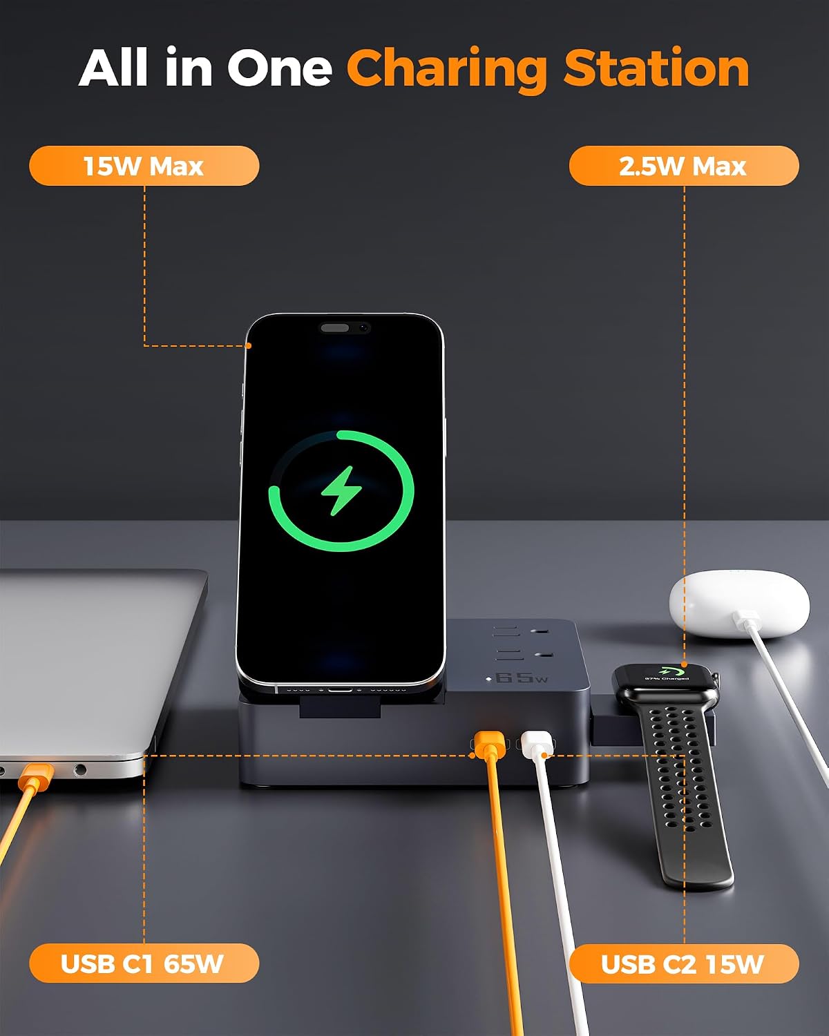 TESSAN Charging Station with Wireless Charger & USB-C Ports