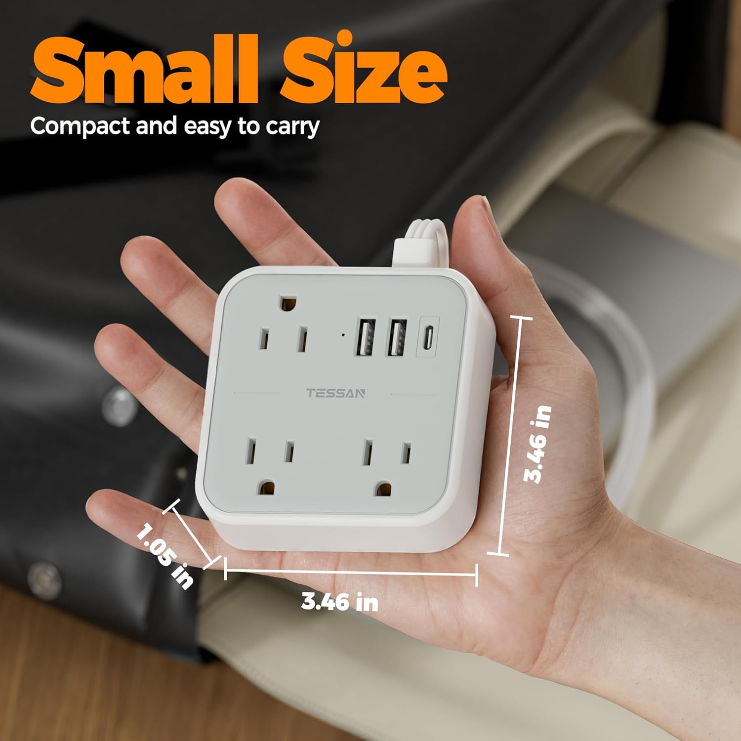 (新)Tessan 15W Flat Plug Surge Protector Power Strip 103