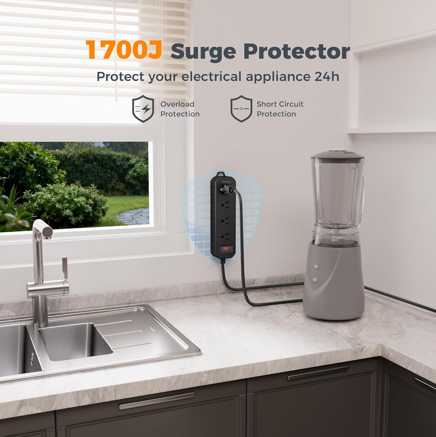 TESSAN Outdoor Weatherproof Surge Protector 1700J WP101