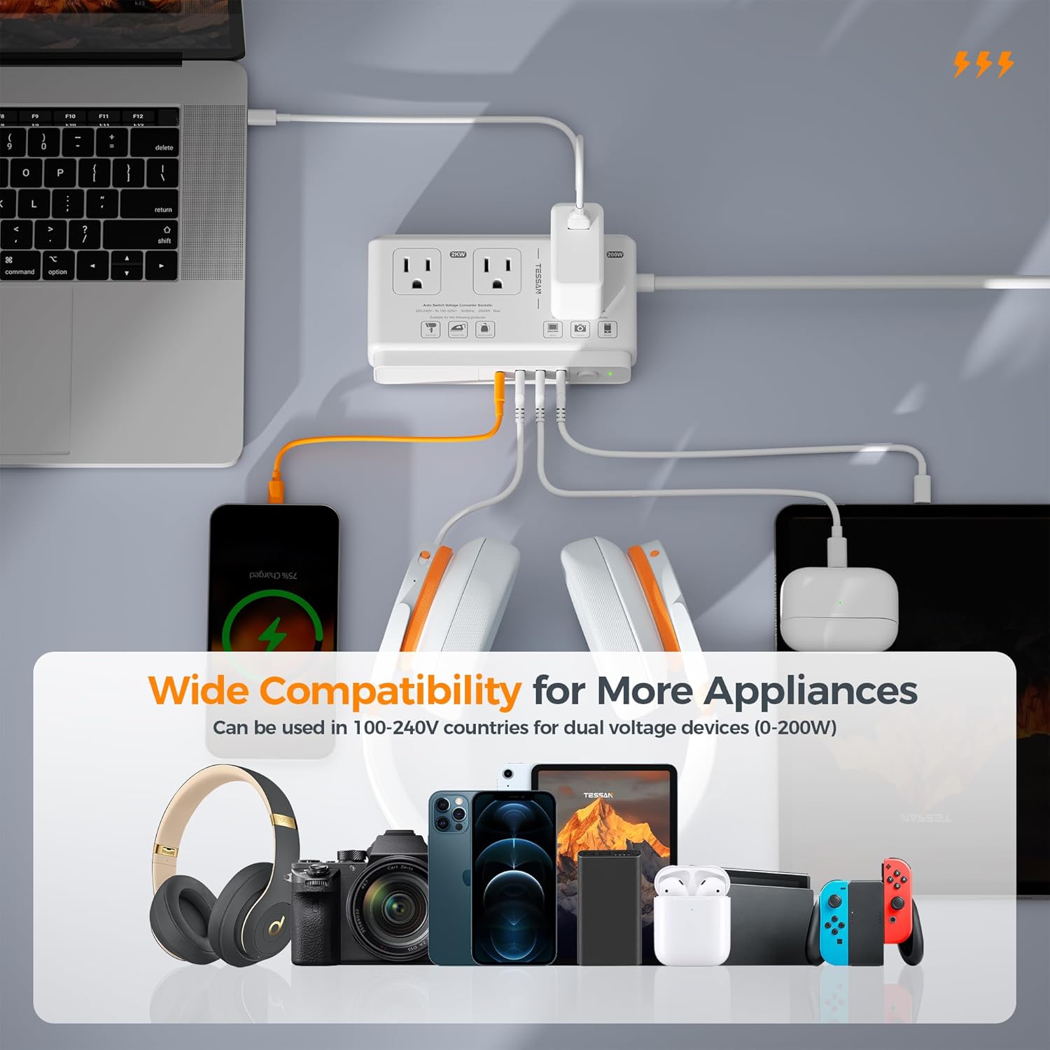 TESSAN Universal Travel Adapter 220V to 110V Voltage Converter with 4 USB Ports (1 USB C)