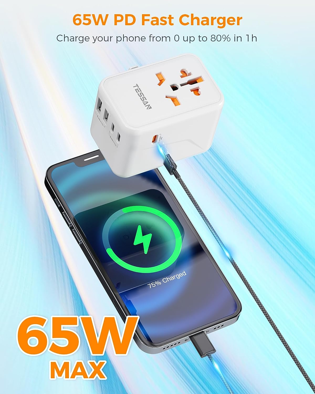 TESSAN GaN Universal Travel Adapter with USB-C - White