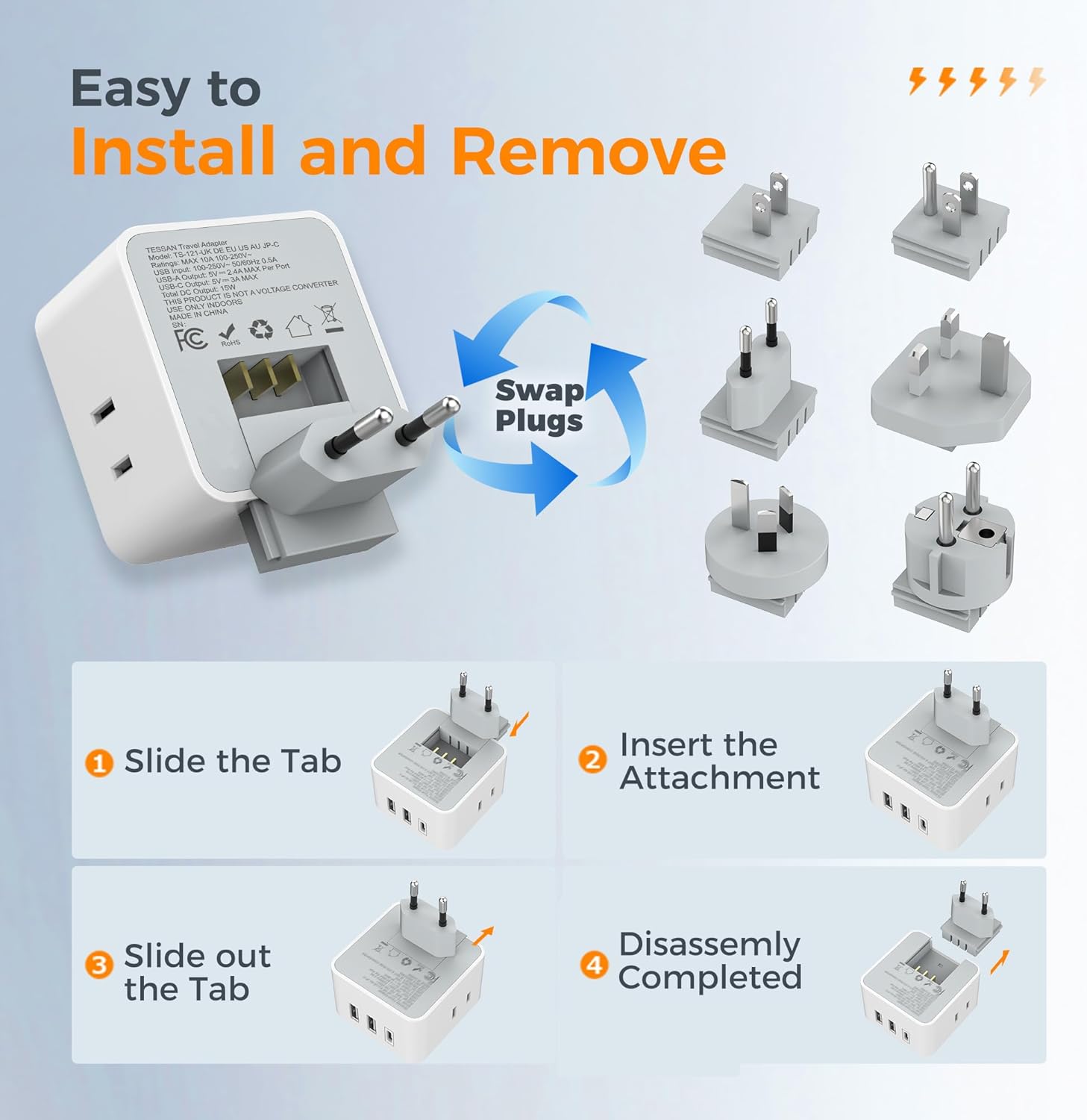 TESSAN 6-in-1 Universal Travel Adapter Kit