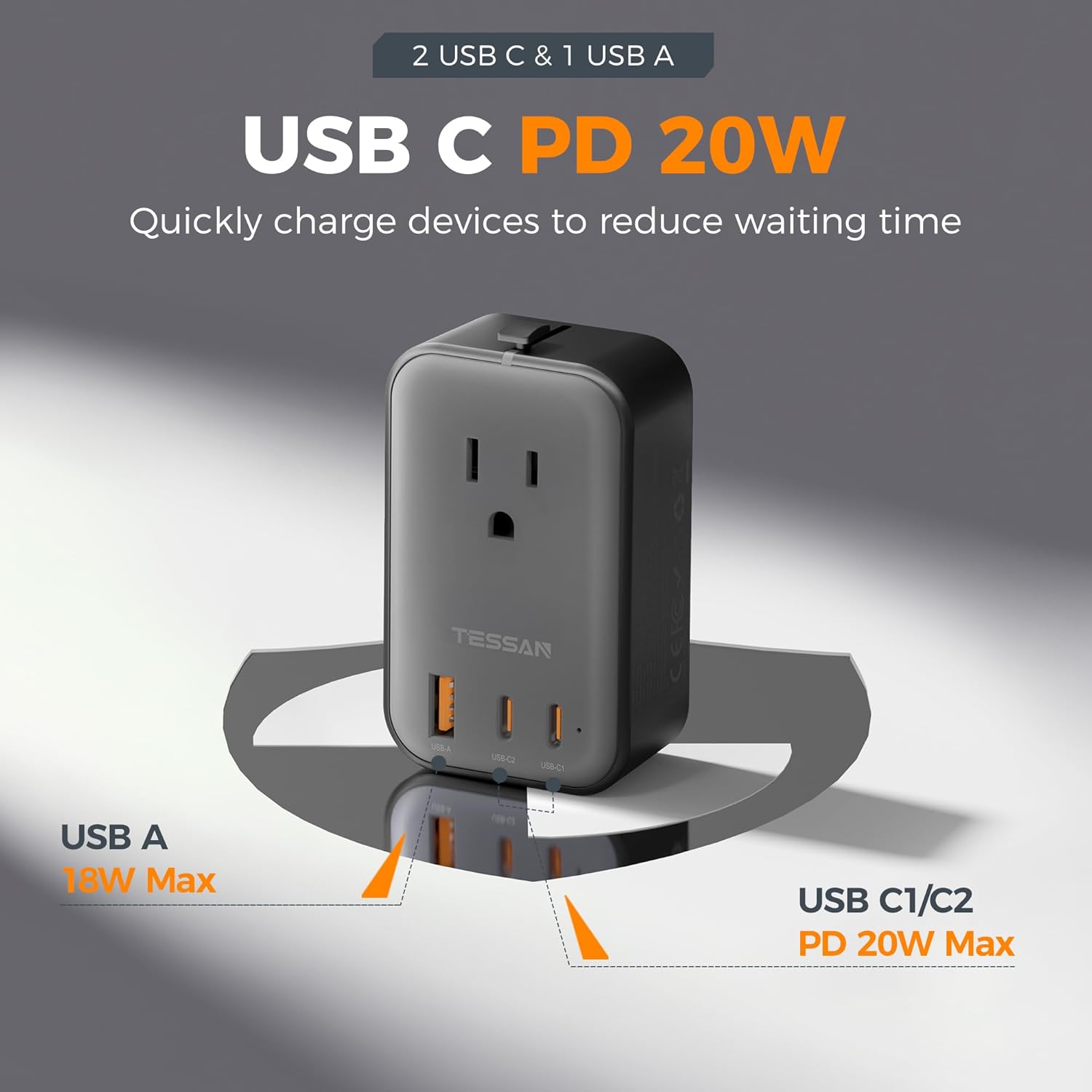 TESSAN Ultra Thin Universal Travel Adapter PD 20W