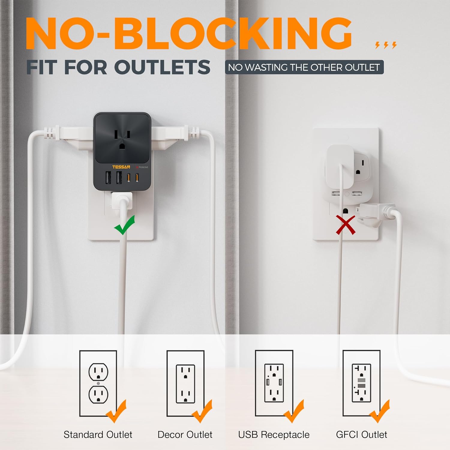 TESSAN Outlet Extender With USB Ports, Surge Protection, 30W Fast Charging