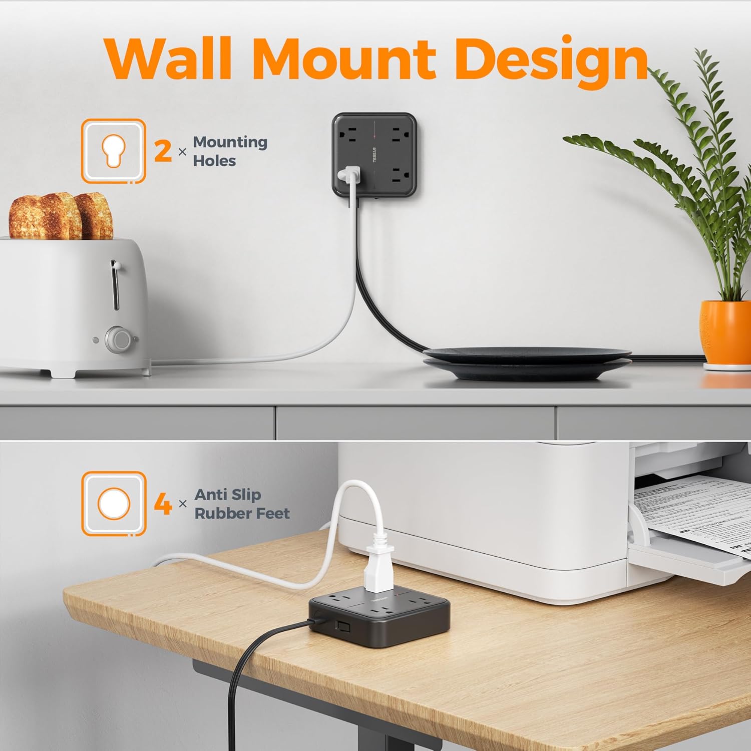 TESSAN Flat Plug Surge Protector Power Strip 102