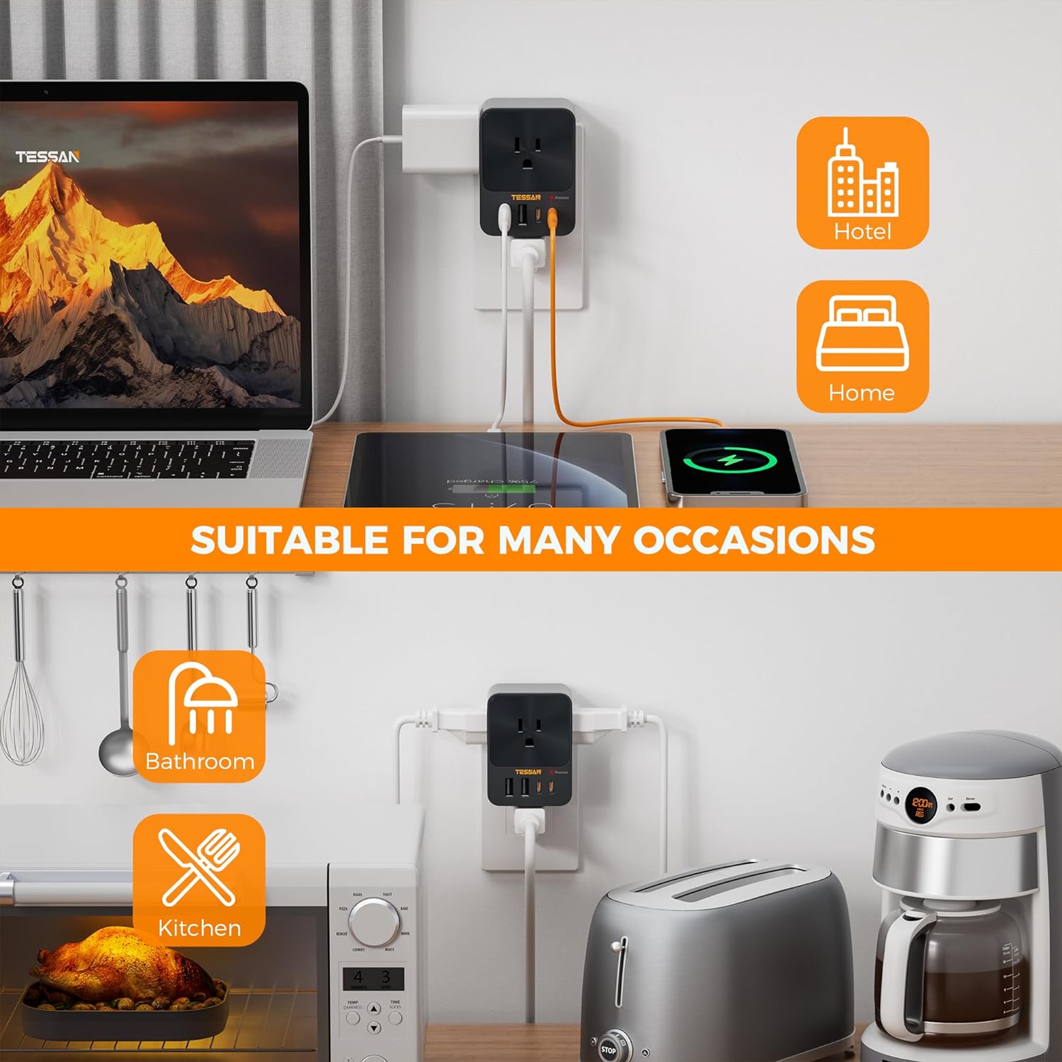 TESSAN Outlet Extender With USB Ports, Surge Protection, 30W Fast Charging