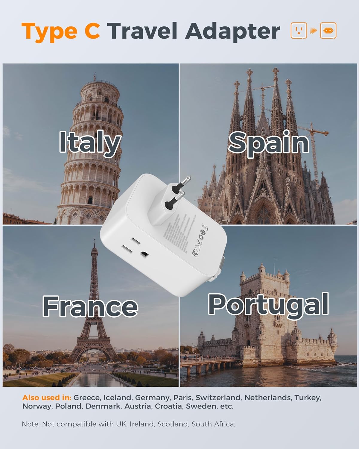 TESSAN European Travel Plug Adapter 2 Pack