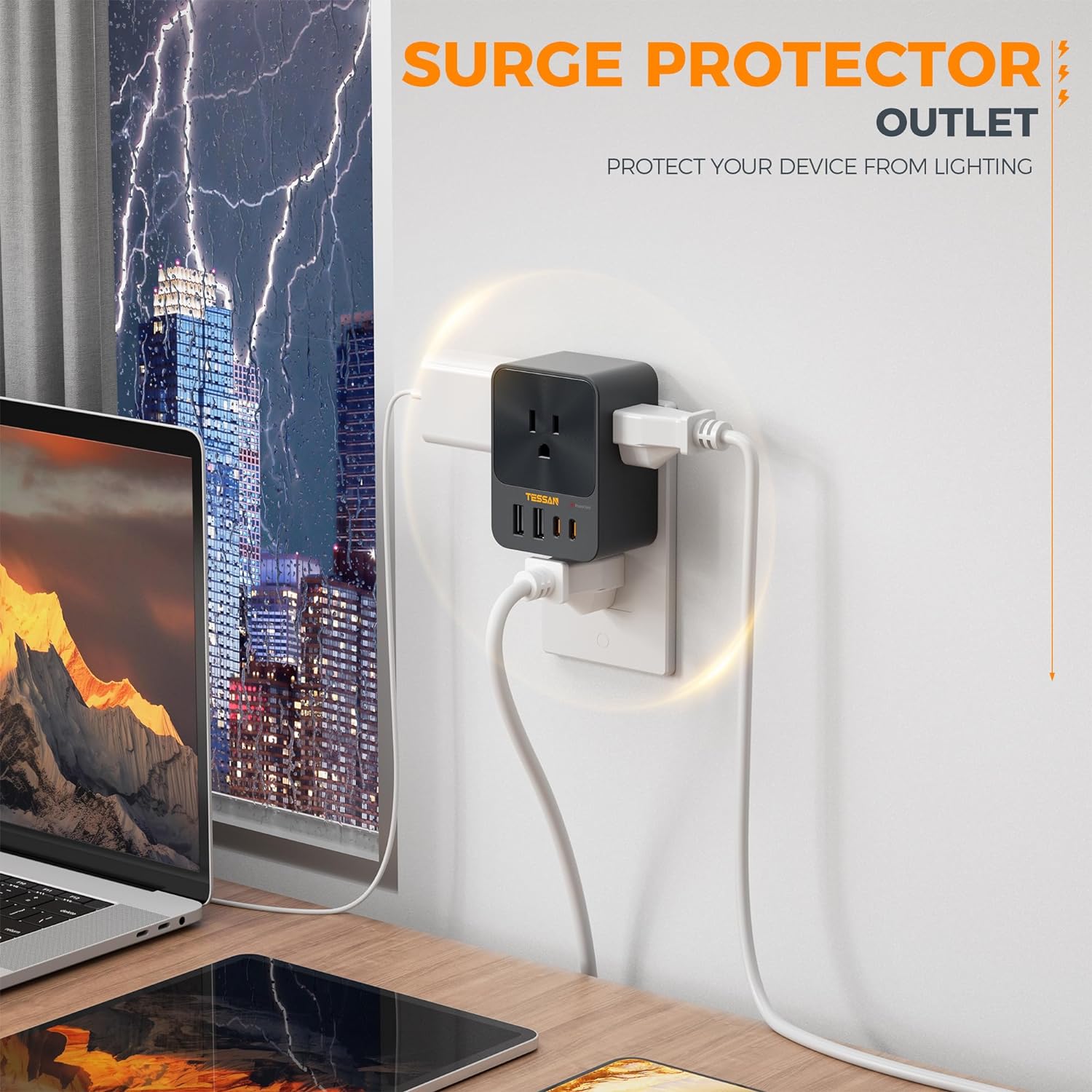 TESSAN Outlet Extender With USB Ports, Surge Protection, 30W Fast Charging